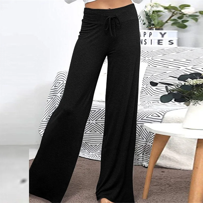 Women Solid Lace Up Wide Leg Pants Casual Pants Women Loose Leggings Plus Size Sport Run Trousers High Waist Female Pants