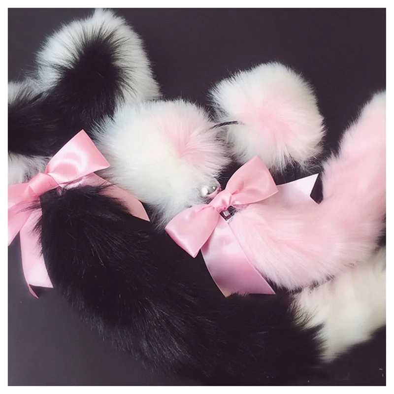 Fox Tail Bow Metal Butt Anal Plug Cute Bow-Knot Soft Cat Ears Headbands Erotic Cosplay Accessories Adult Sex Toys For Couples