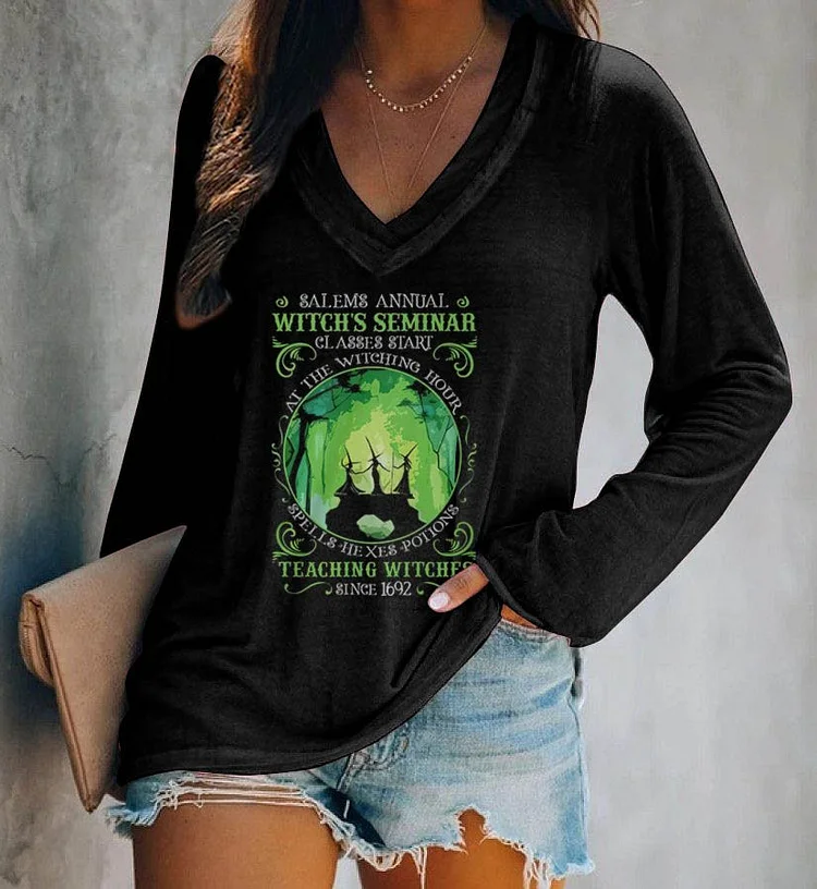 Salems Annual Witches In Forest Print Long Sleeves Graphic Tees