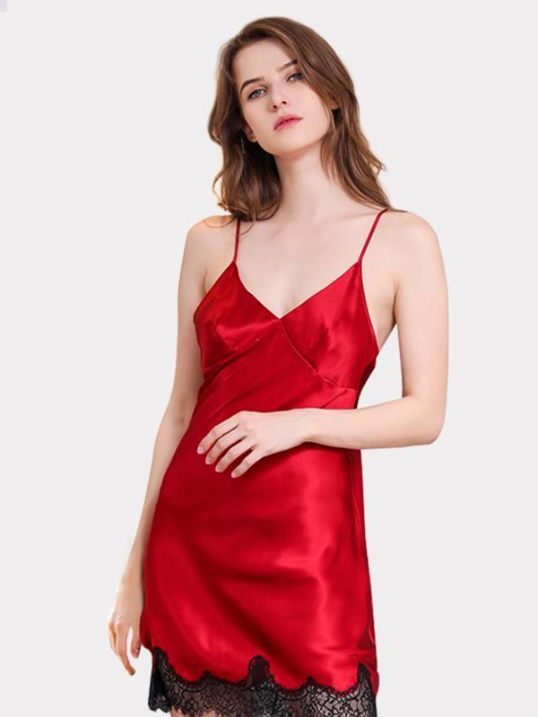 19 Momme Women's V Neck Lace Silk Nightgown REAL SILK LIFE