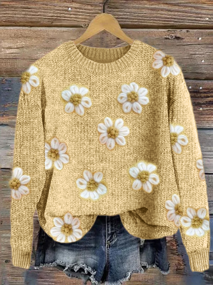 Flowers Crochet Cozy Knit Sweater wearshes