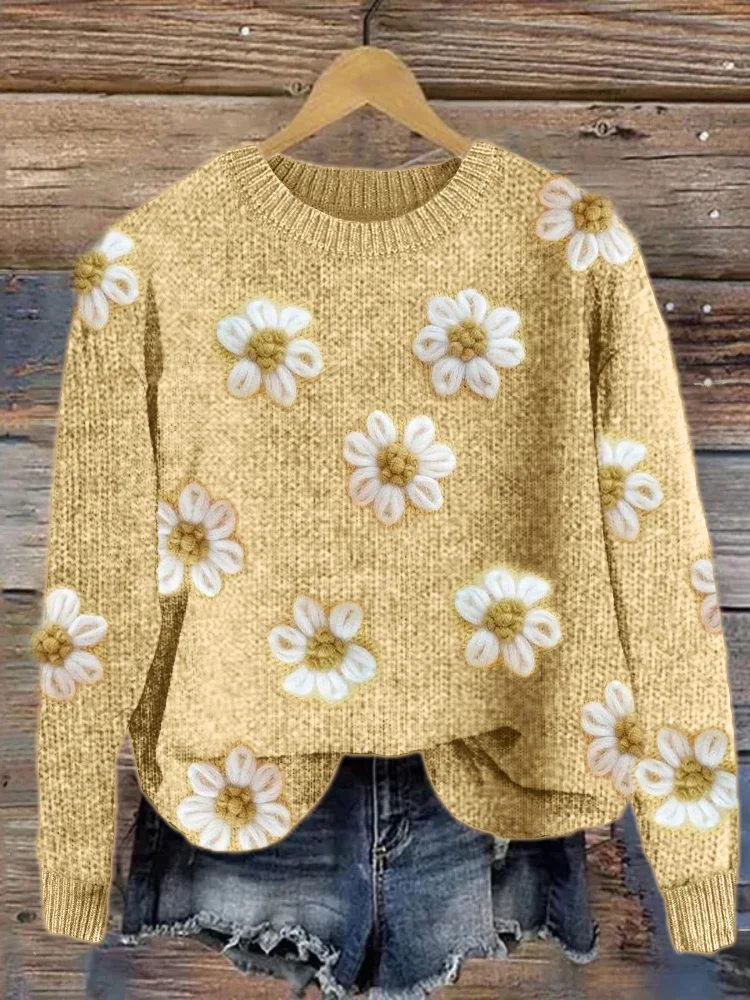 VChics Flowers Crochet Cozy Knit Sweater