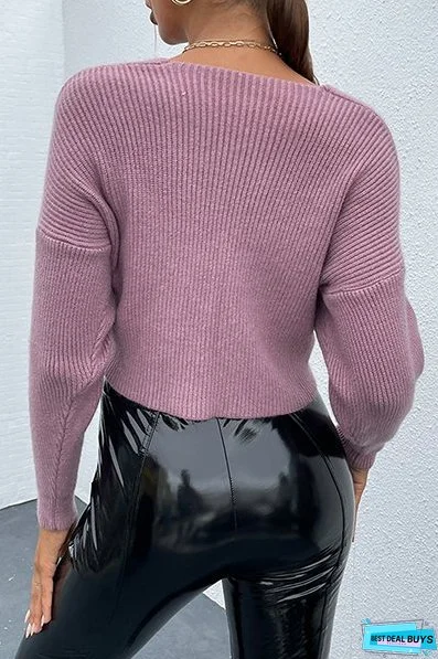 Elegant Solid Split Joint V Neck Tops