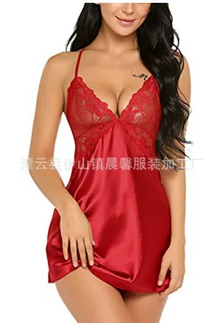 Brownm 2018 Explosion Large-Size Multi-Colored Pyjamas Lace Lace Deep V Sexy Color-Butted Nyoodle Lingerie Direct Selling