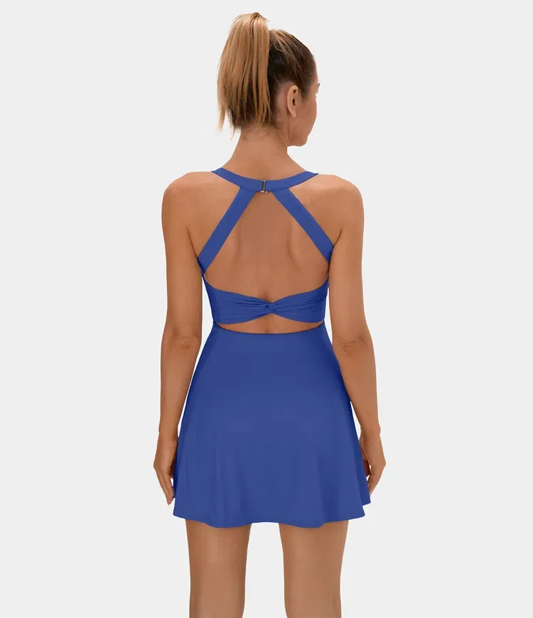 Backless Cut Out Twisted Side Pocket 2-in-1 Barre Ballet Dance Dress