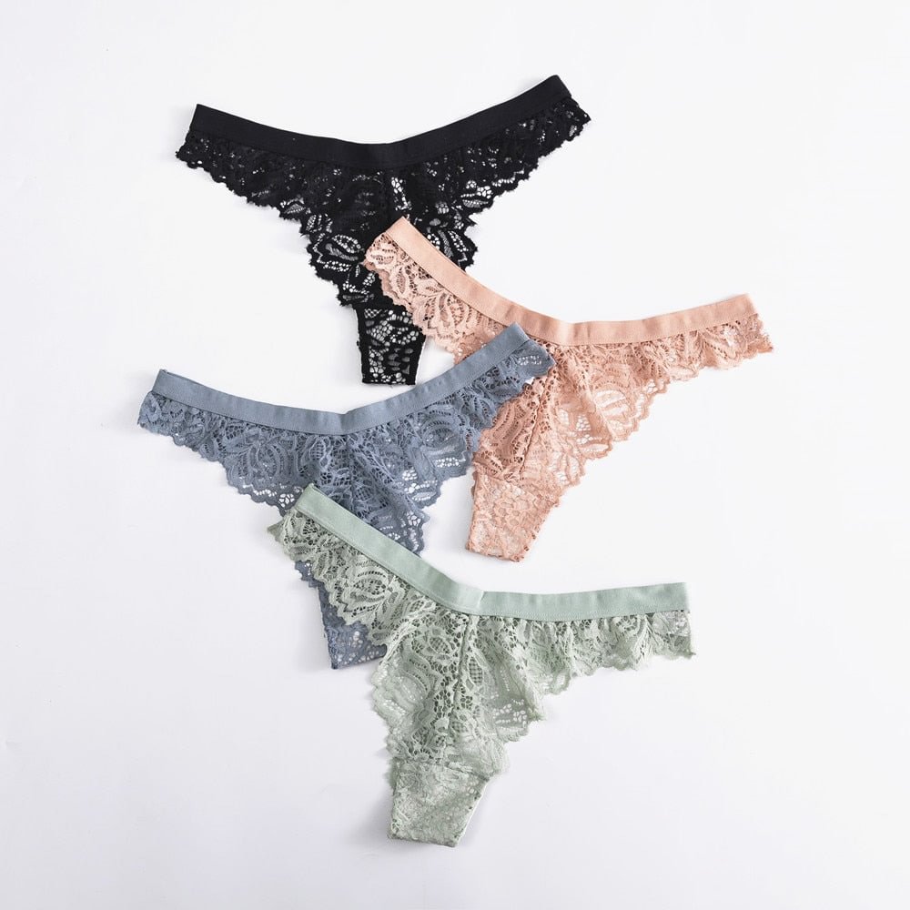 4Pcs/Lot Women Sexy Lace Lingerie Temptation Low-waist Panties Embroidery Thong Transparent Hollow out Underwear Female G String