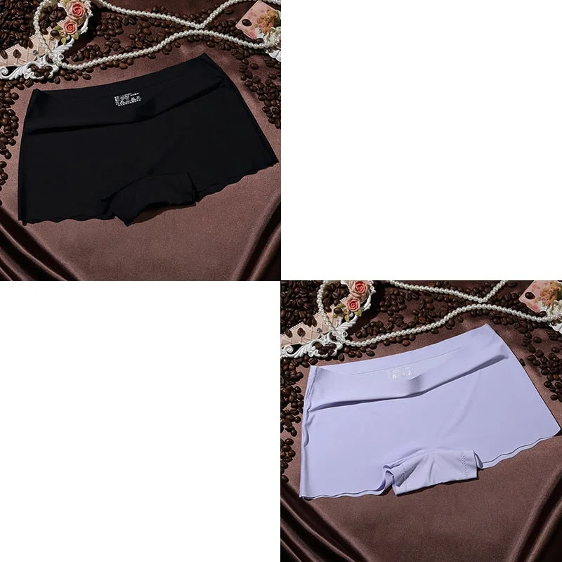 2 Pieces Boyshorts Seamless Ice Silk Underwear For Women Female Panties With 100% Cotton Crotch New Simple Panties 2021 BANNIROU