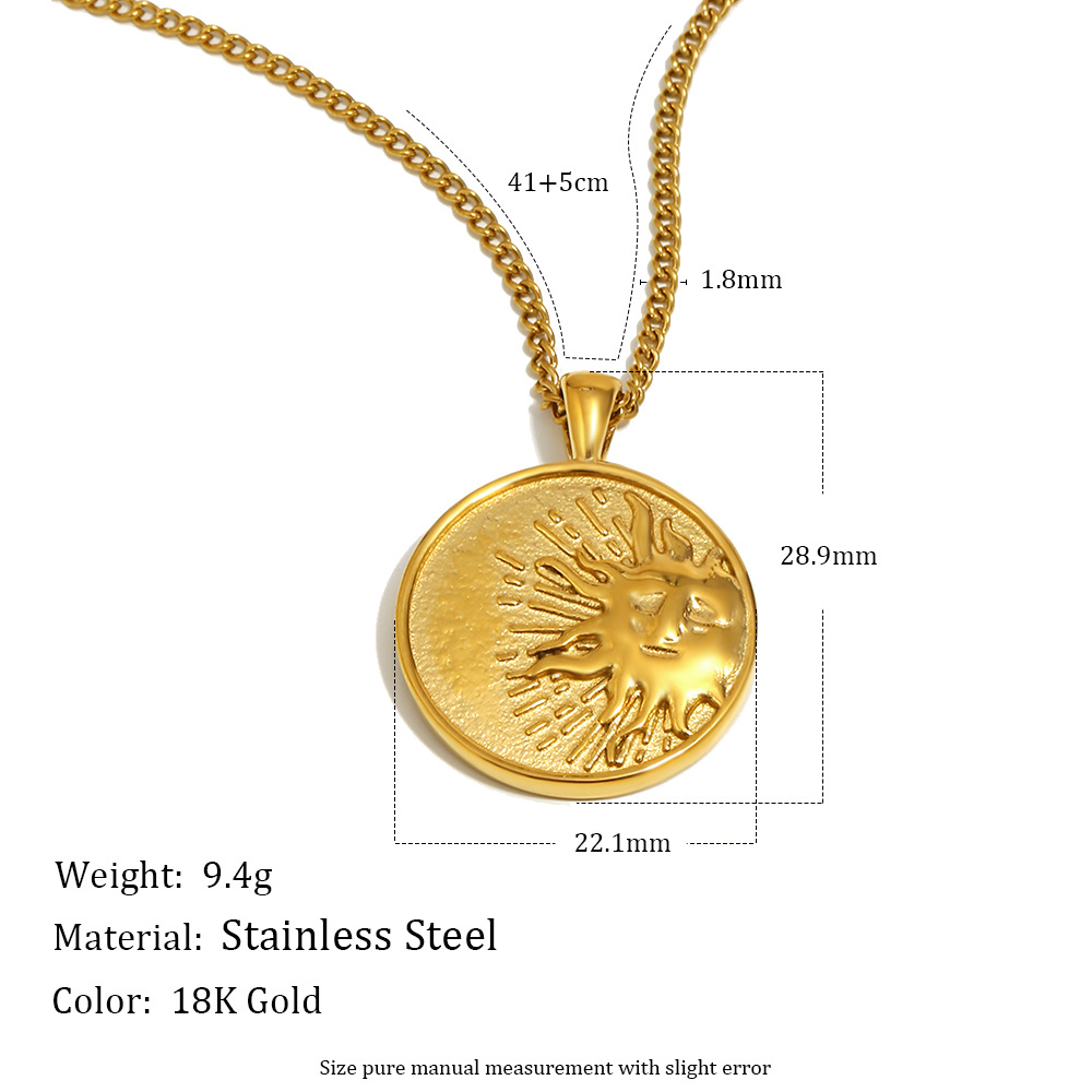 Hot-selling fashionable design necklace stainless steel 18K gold plated coin sun side chain necklace