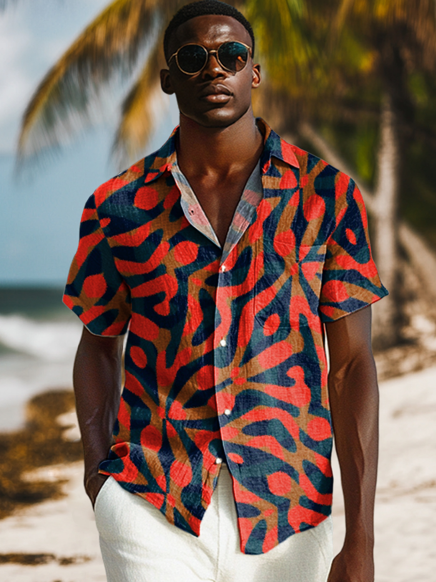 Abstract Geometric Stripes Art Print Casual 100% Cotton Shirt