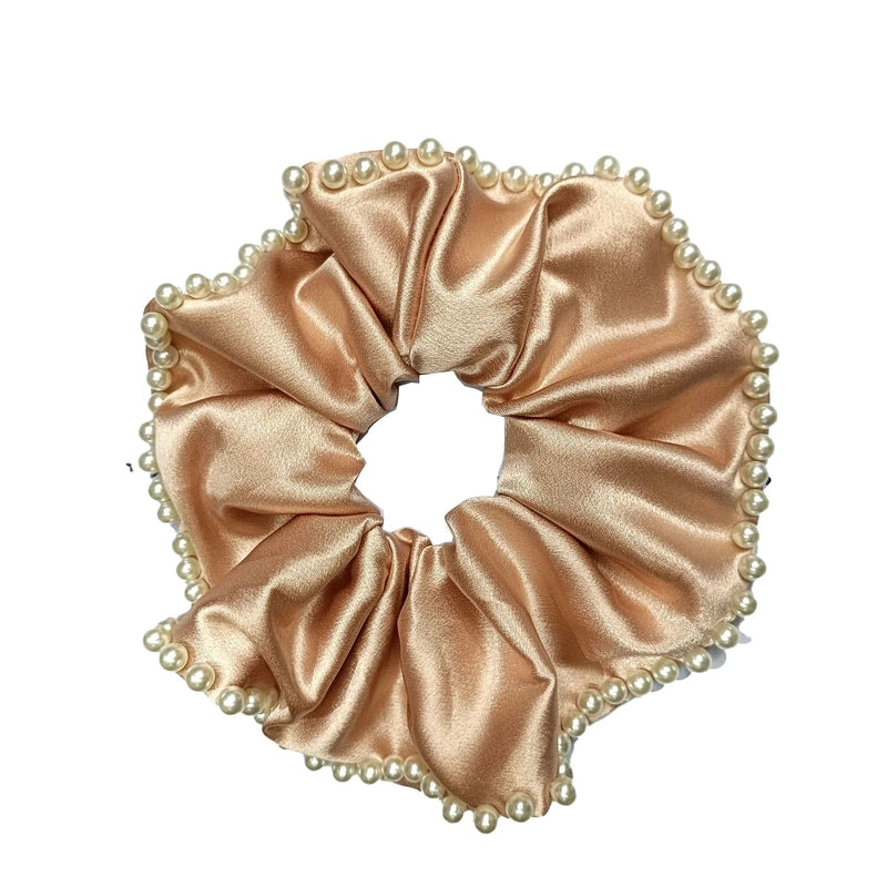 Women’s Elegant Minimalist Solid Color Satin Inlay Pearl Hair Tie