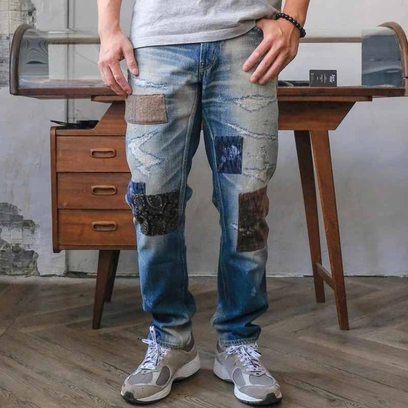 Heavy Industry Patchwork Brushed Ragged Distressed Jeans