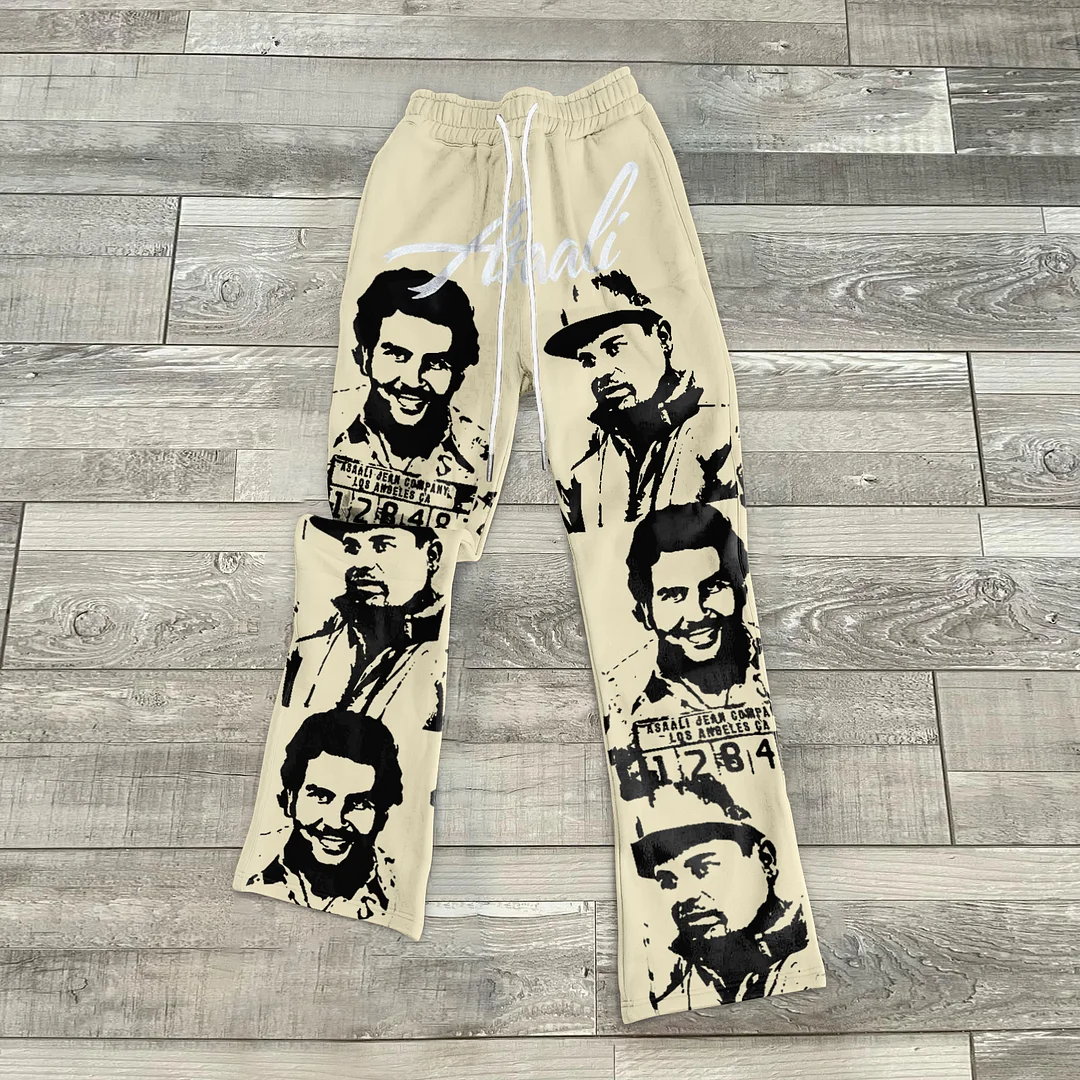 Personalized Retro Print Casual Flared Pants