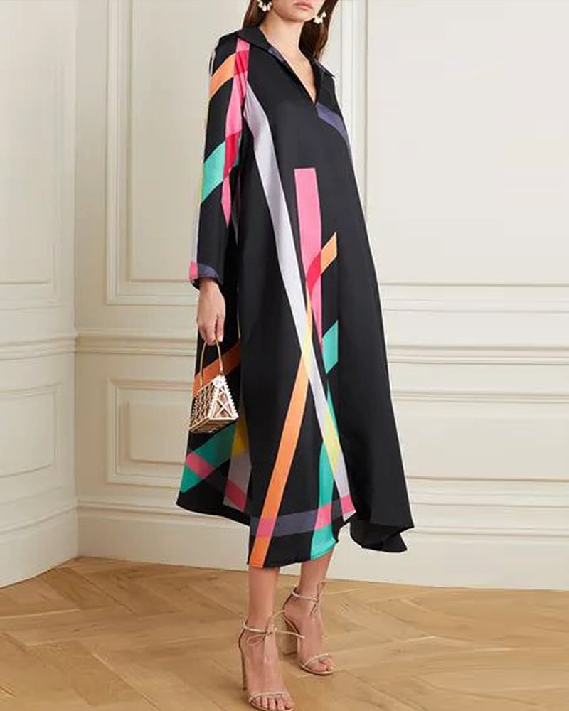 ladies contrast printed robe maxi dress