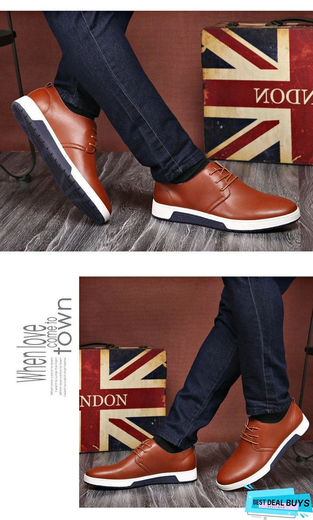 Men Shoes Casual Leather Fashion Trendy Black Blue Brown Flat Shoes