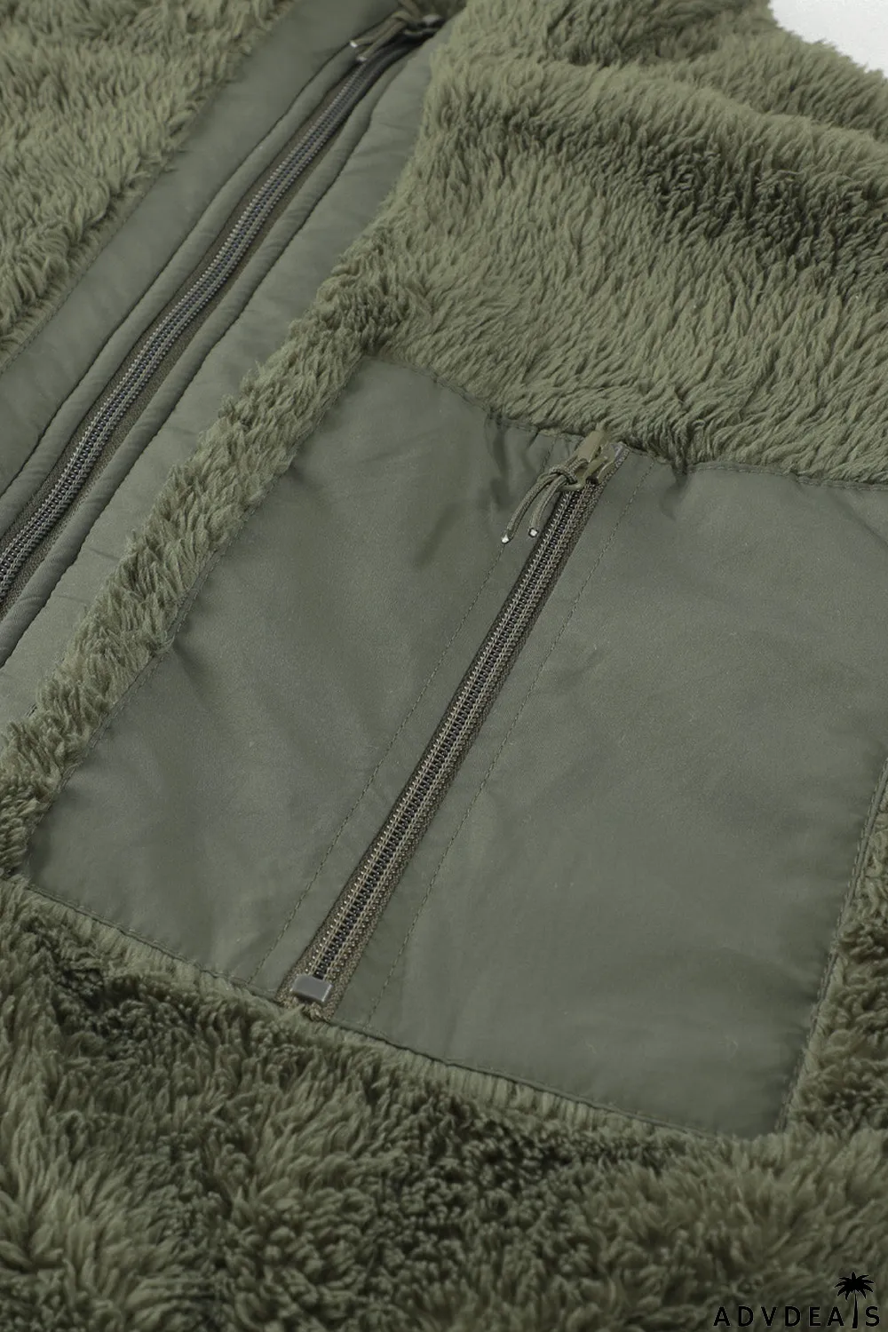 Zip Up Sherpa Coat With Pocket