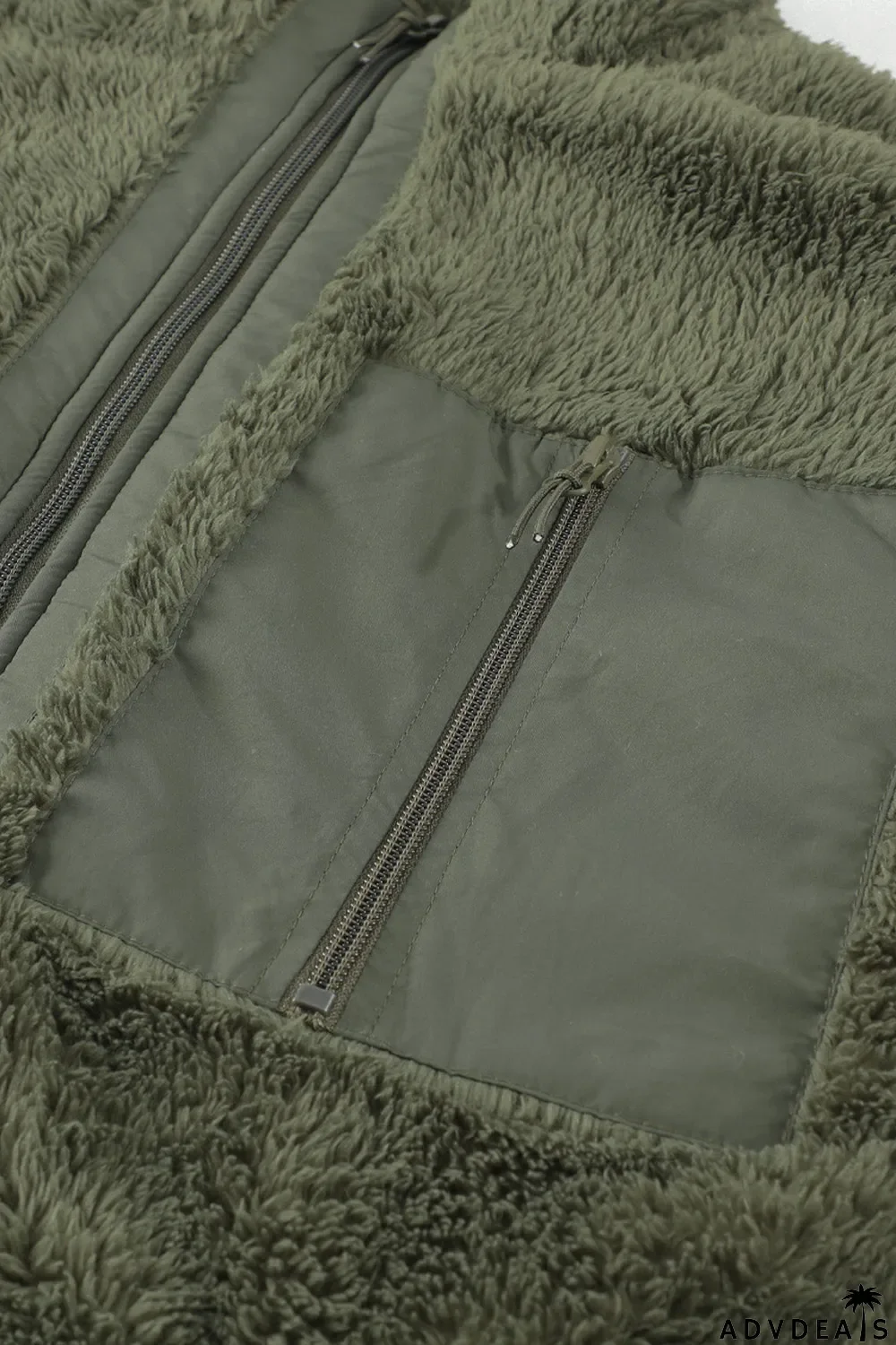 Zip Up Sherpa Coat With Pocket