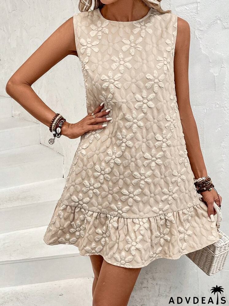 Jacquard Ruffle Hem Smock Dress