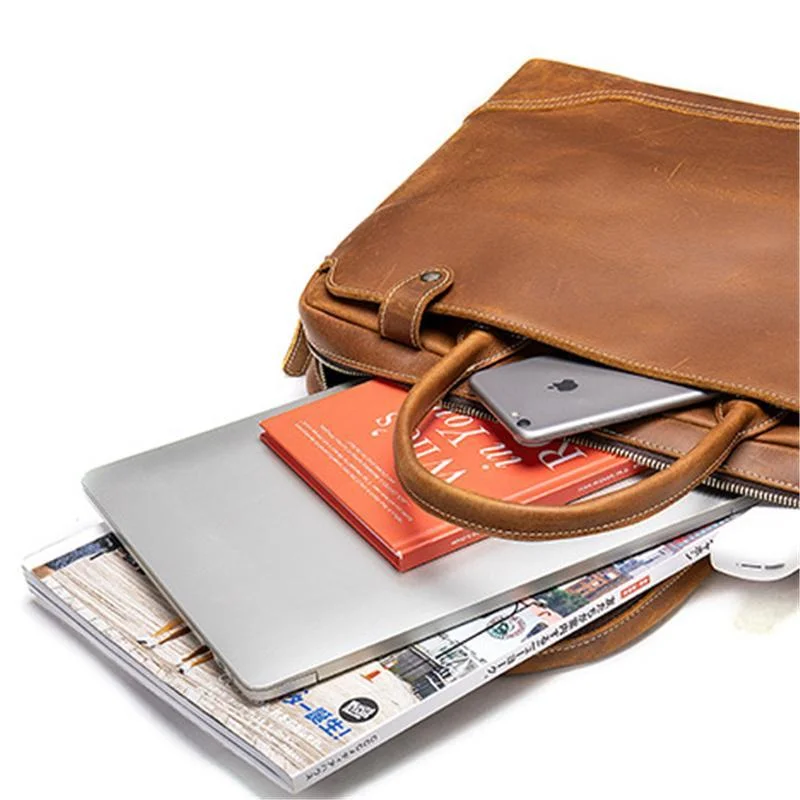 Vintage Style Leather Large Capacity Business Handbag Crossbody Bag