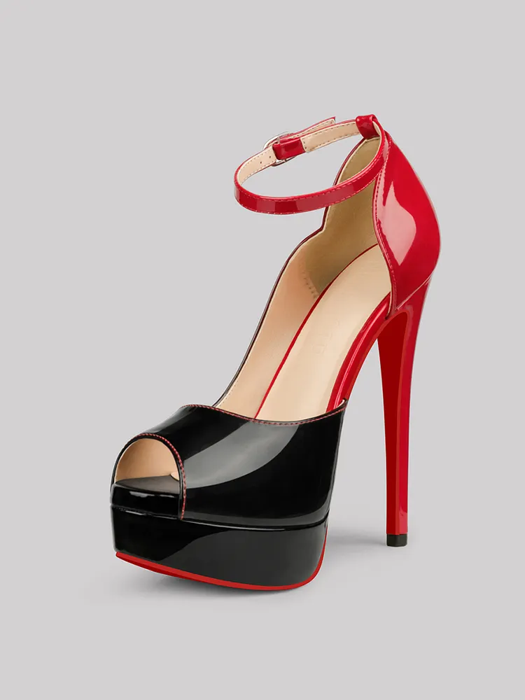 0400~Hike Ankle Strap Patent Leather Pumps 5cm main image 1