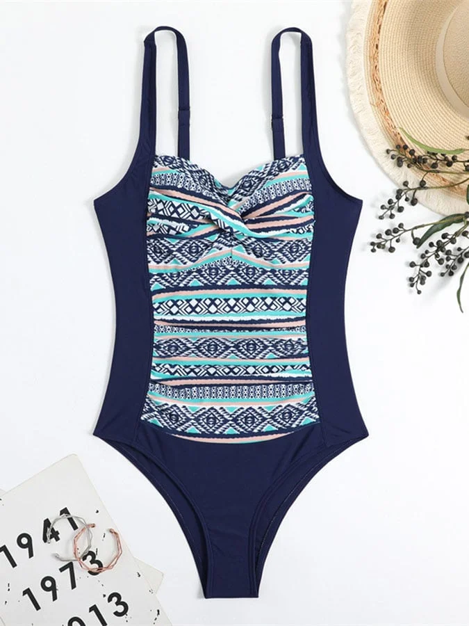 Vintage Bohemian one-piece sling triangle swimsuit conservative bikini ...