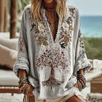 Women's Tribal Tree Of Life Floral Art Casual Shirt - Image 3