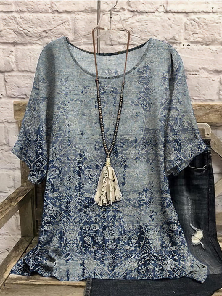 Women Long Sleeve V-neck Graphic Floral Printed Top