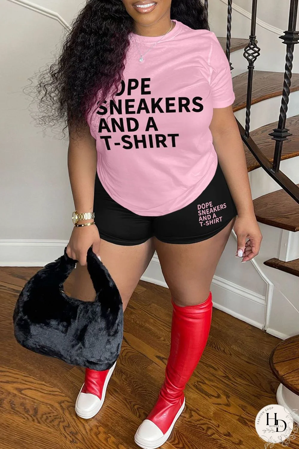 Red Casual Letter Print Basic O Neck Short Sleeve Two Pieces