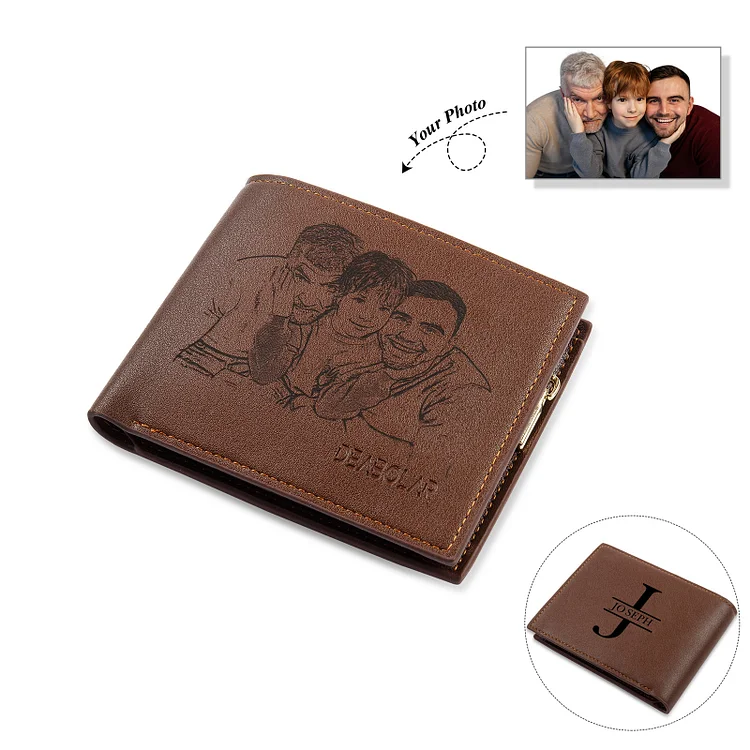 Men Photo Bifold Wallet Personalized Initial Monogram Wallet
