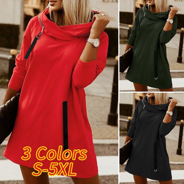 Women Long Hoodie Dress Fashion Long Sleeve Solid Casual Loose Sweatshirt Pullovers Mini Dress Plus Size S-5XL - Shop Trendy Women's Clothing | LoverChic