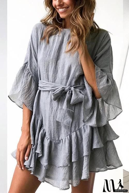MidiSono - Ruffles Hem Flares Sleeve Mini Dress