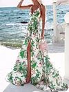 Split-Size Floral Printed Condole Belt Maxi Dresses