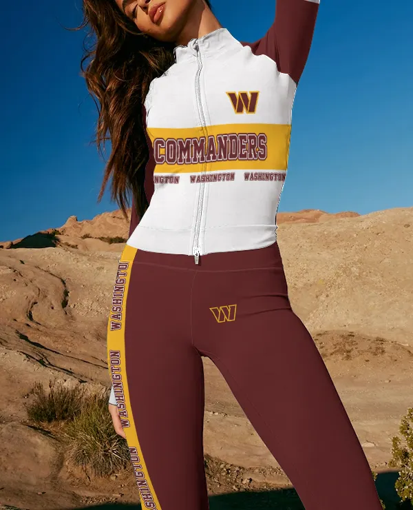Washington Commanders 2 Piece Workout  Sets :Sculpt High Waist Gym Leggings & long Sleeve Sports Top
