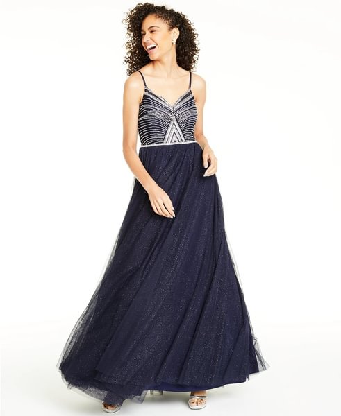 Say Yes To The Prom Junior's Embellished Gown Navy Size 17 - Shop Trendy Women's Fashion | TeeYours