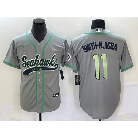 Men's Seattle Seahawks #11 Jaxon Smith-Njigba Grey With Patch Cool Base Stitched Baseball Jersey X4XR