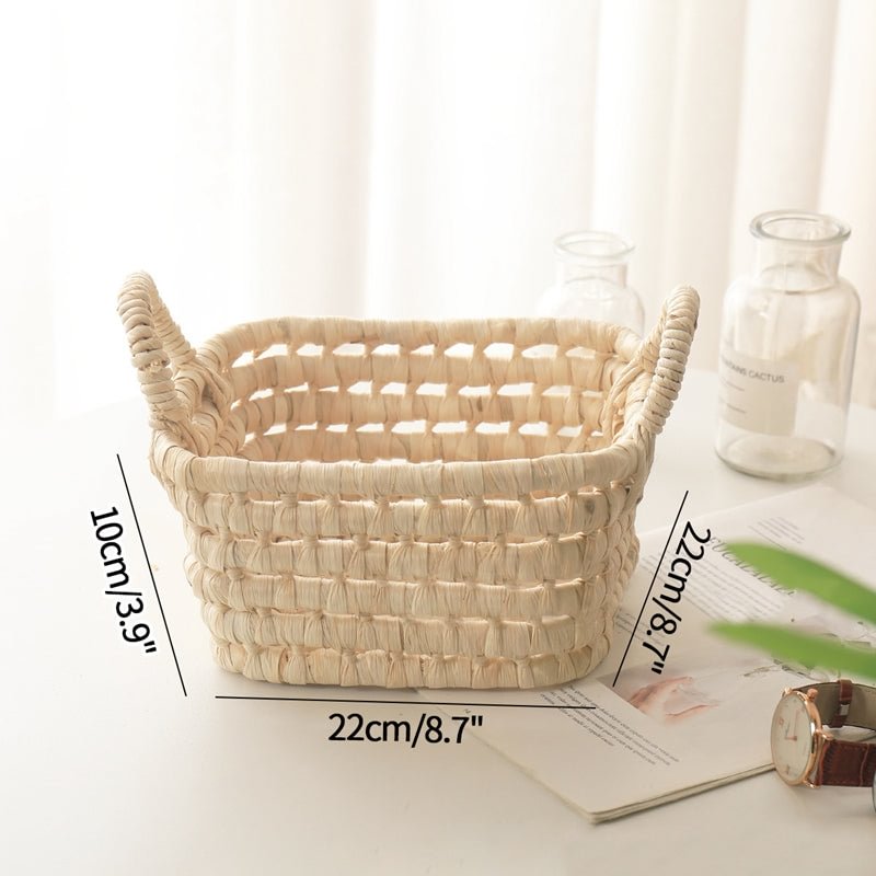 Handmade Straw Storage Basket Desktop Sundries Organizer
