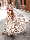 Floral-Print Puff Sleeves Bohemia Maxi Dress