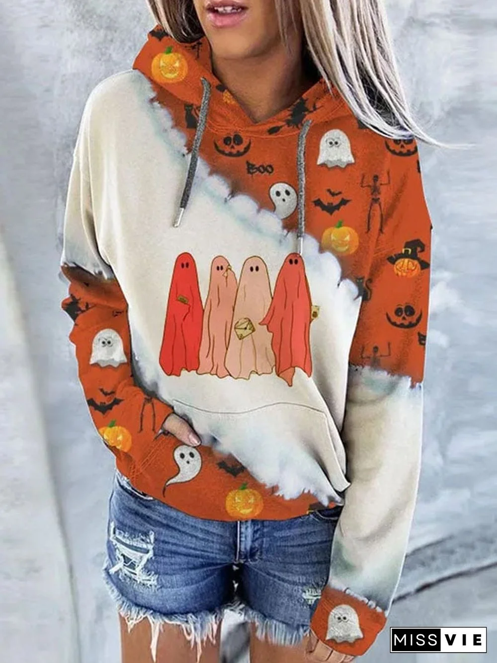 Halloween Women's Printed Drop Shoulder Pocket Hoodie