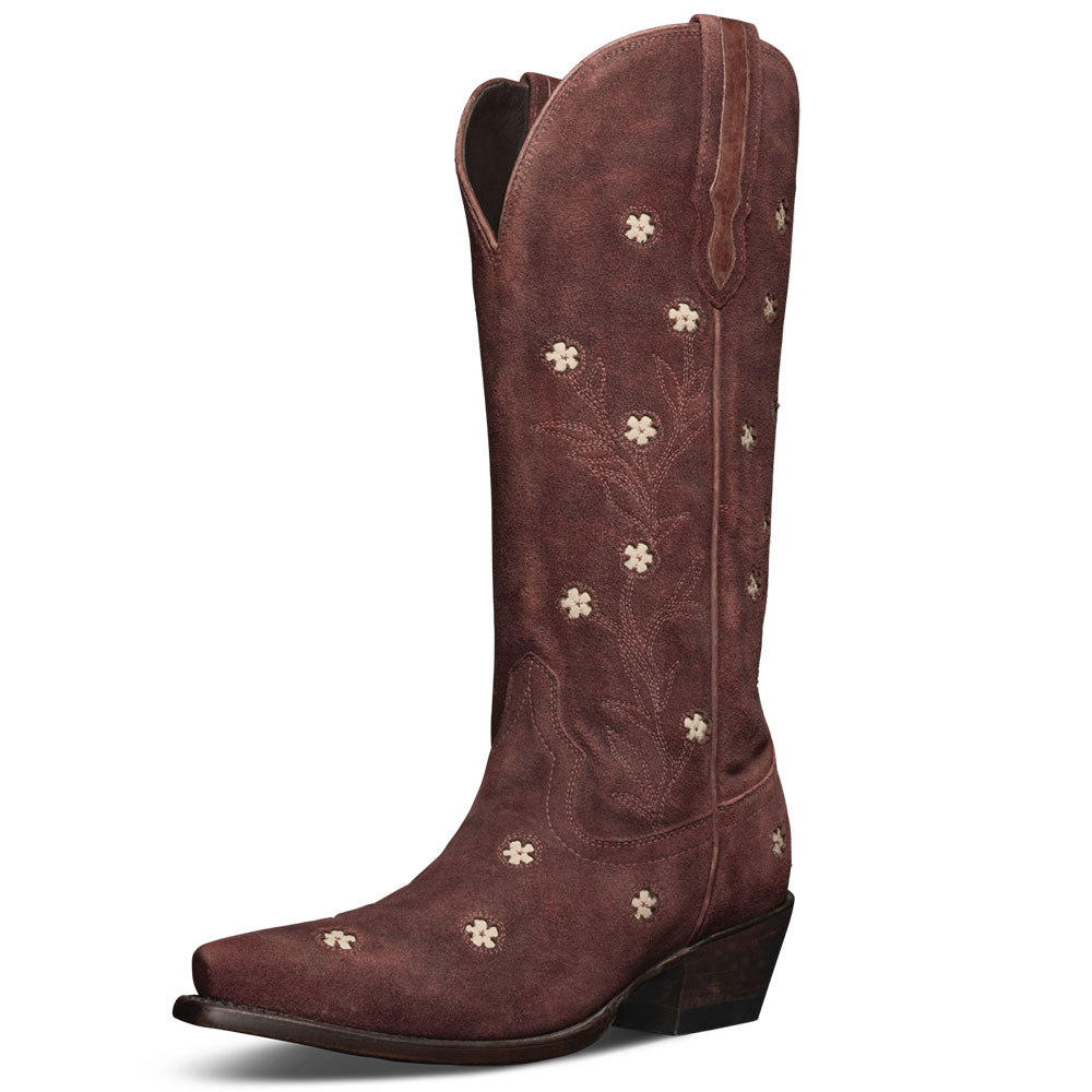 Brown Floral Embroidered Snip Toe Chunky Heel Cowgirl Boots for Women