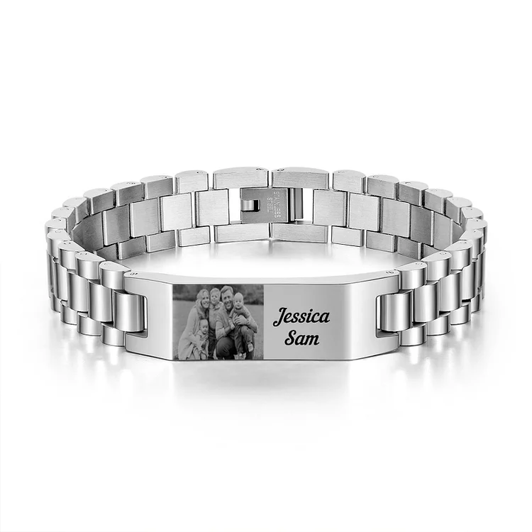 Personalized Photo Bracelet Custom Initial ID Bar Men's Bracelet Bangle Gifts For Him