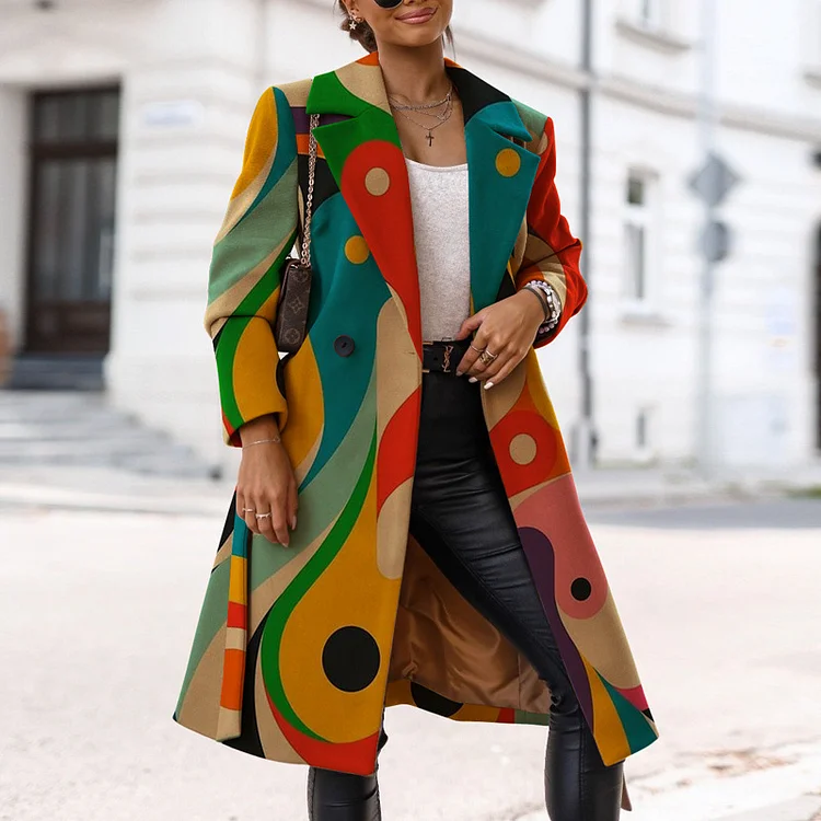 LADYSY Fashionable Printed Mid-Length Windbreaker Coat Jacket 