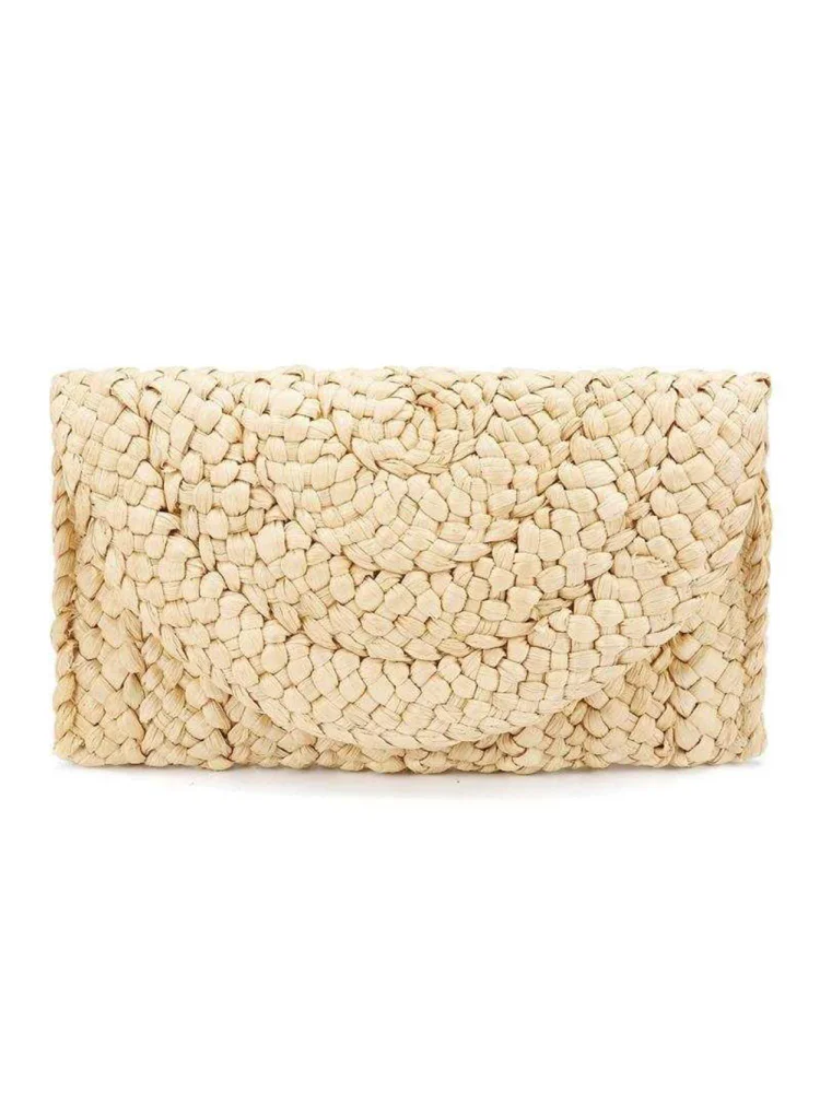 Women Corn Skin Clutch Straw Woven Wallet Purse Envelope Cosmetic Handbags