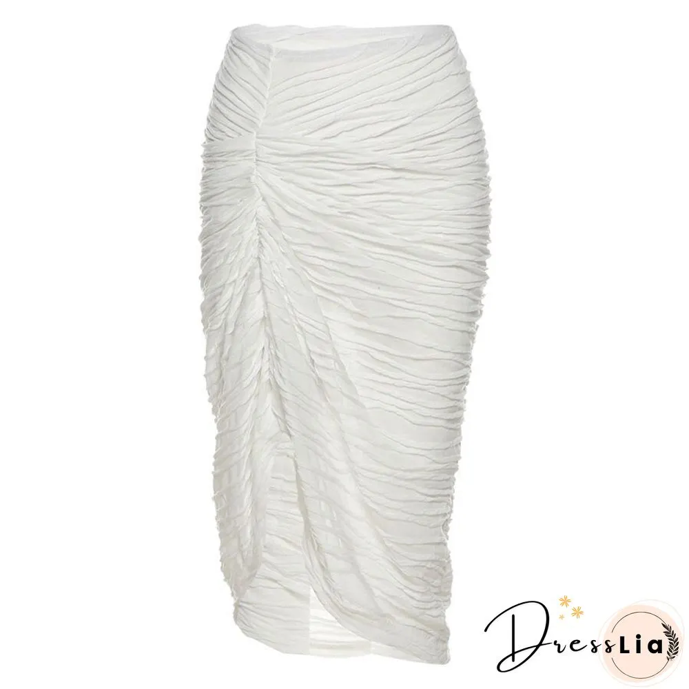 Asymmetrical Women Skirt-Aesthetic Casual Shirring-Undefined Irregular Shape-Side
