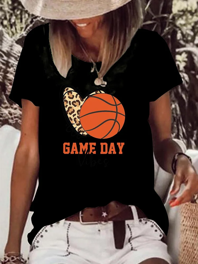 Basketball Game Day Vibes Raw Hem Tee-Annaletters