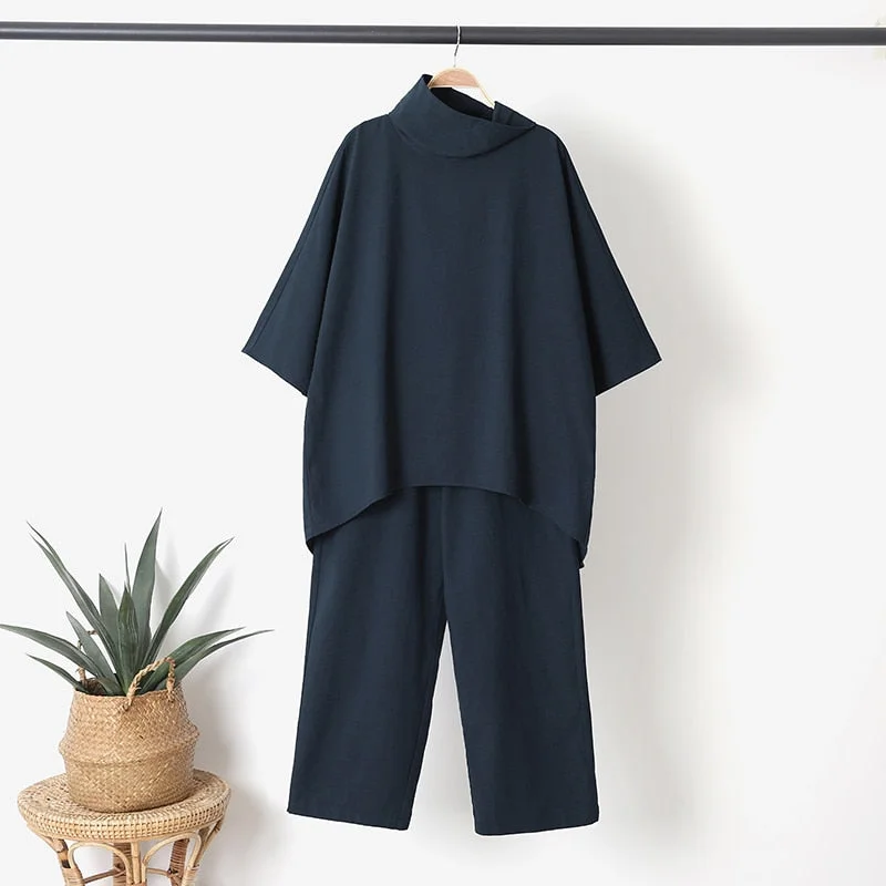 ZANZEA 2pcs Women Trouser Suits Spring Fashion Solid Urban Tracksuit Matching Sets Trutleneck 3/4 Sleeve Blouse Harem Pants Sets
