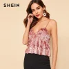 SHEIN Sexy Glamorous Pink Layered Hem Bodice Jacquard Velvet Cami Backless Top Women 2019 Summer Party Highstreet 2019 Vests