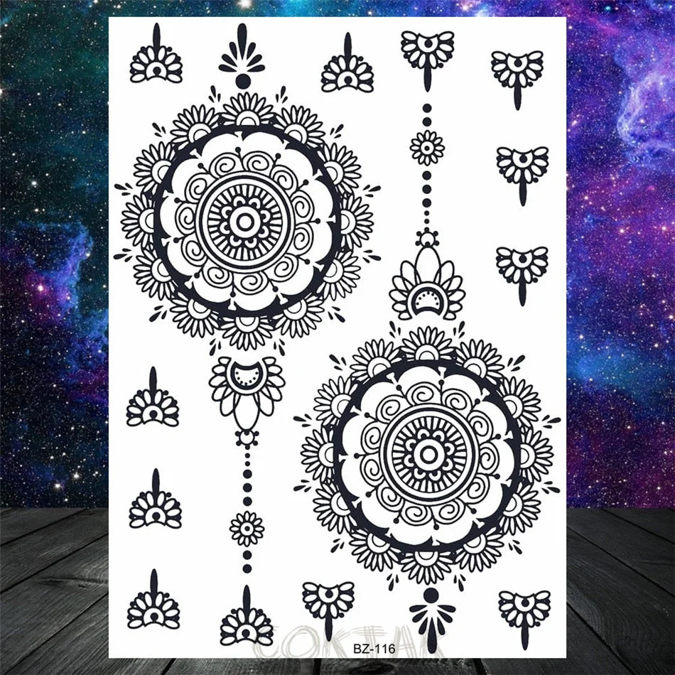 Black Dreamcatcher Temporary Tattoos Sticker For Women Fashion Body Art Back Tatoos Fake Jewelry Mandala Flower Tattoo For Party