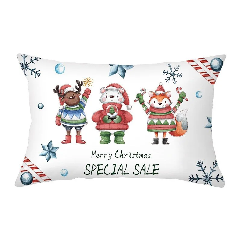 2021 Christmas Pillow Cover Decor Pillow Rectangle Polyester Cushion Cover 30x50 cm Cartoon Snowman Letter Printed Pillowcases
