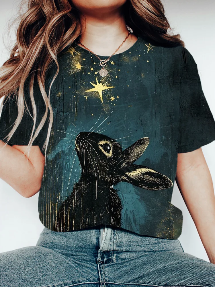 Simpfit Osterhase & Sterne Grafik Damen Kurzarm T-shirt