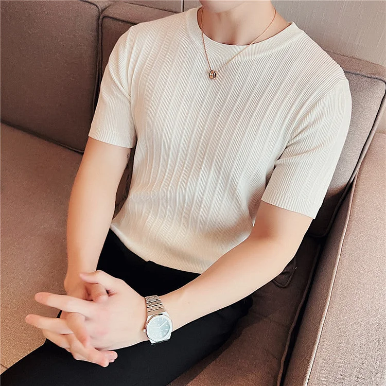 Men Short Sleeve T-Shirt Summer Knitted Short Sleeve T-shirt