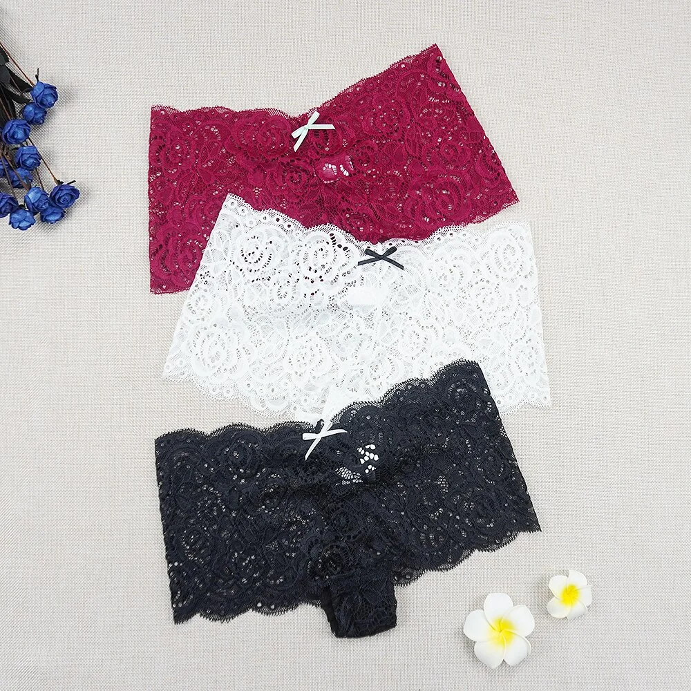 Billionm Sexy Women's Panties Boyshort Lace Underwear Plus Size Woman Boxers Seamless Transparent Pants Solid Underpants S-4XL